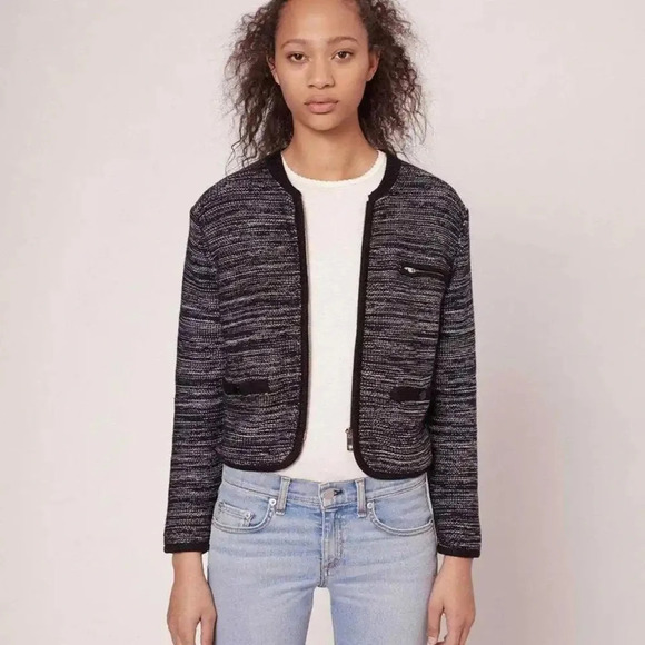 RAG &‎ BONE Rosalie Cropped Zip Front Sweater Jacket in Black - Picture 1 of 11